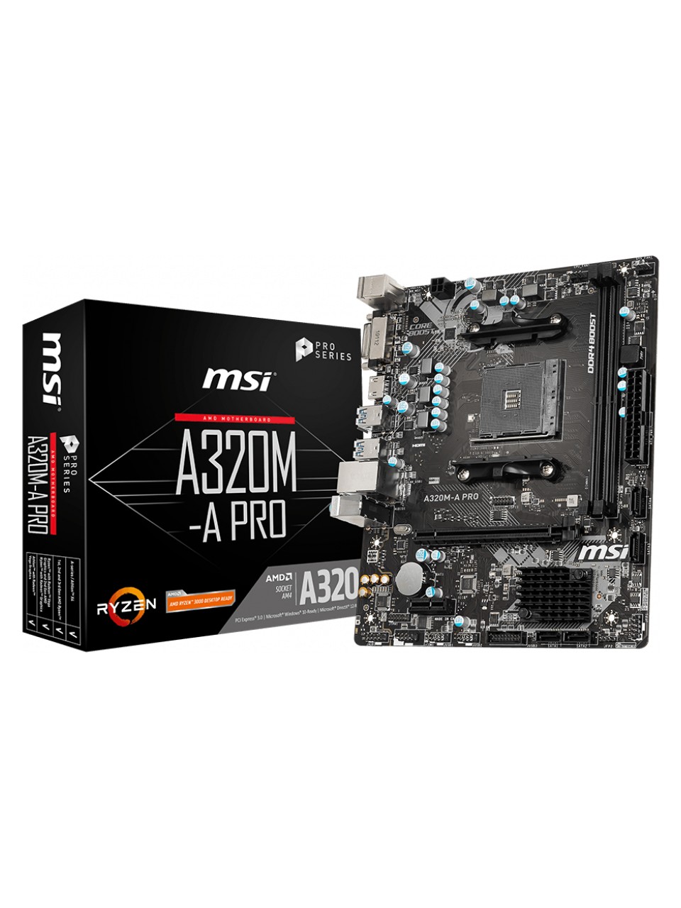 MSI A320M-A PRO AM4 DDR4 3200(OC) DVI HDMI USB3.2 mATX Anakart