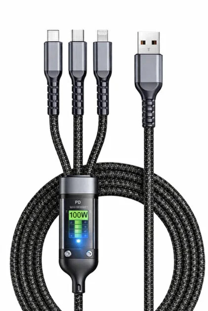 platoon pl-8911 3in1 100 watt şarj kablosu type-c + lightning +micro