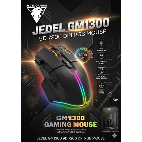 JEDEL GM1300 9D 7200 DPI RGB MOUSE