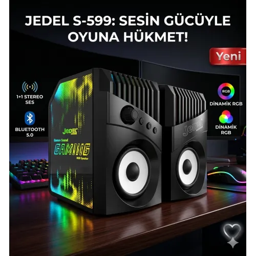 JEDEL S-599 1+1 SPEAKER BLUETOOTH ÖZELLİKLİ YAN TARAFLARI RGB IŞIKLI